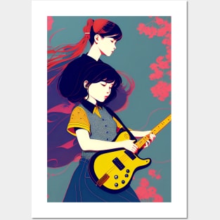 girl playing guitar Posters and Art